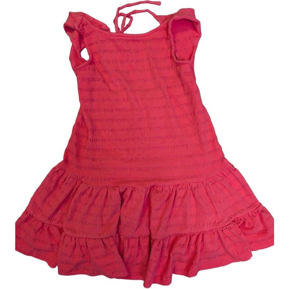 Anthropologie Mini Dress Sz XXSP Textured Flounce Open Back Ruffle Coral Pink
